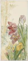 HENRI PRIVAT-LIVEMONT Quatre Planches Fleurs Décoratives: Chrysanthèmes, Iris, Pivoines et Tulipes.